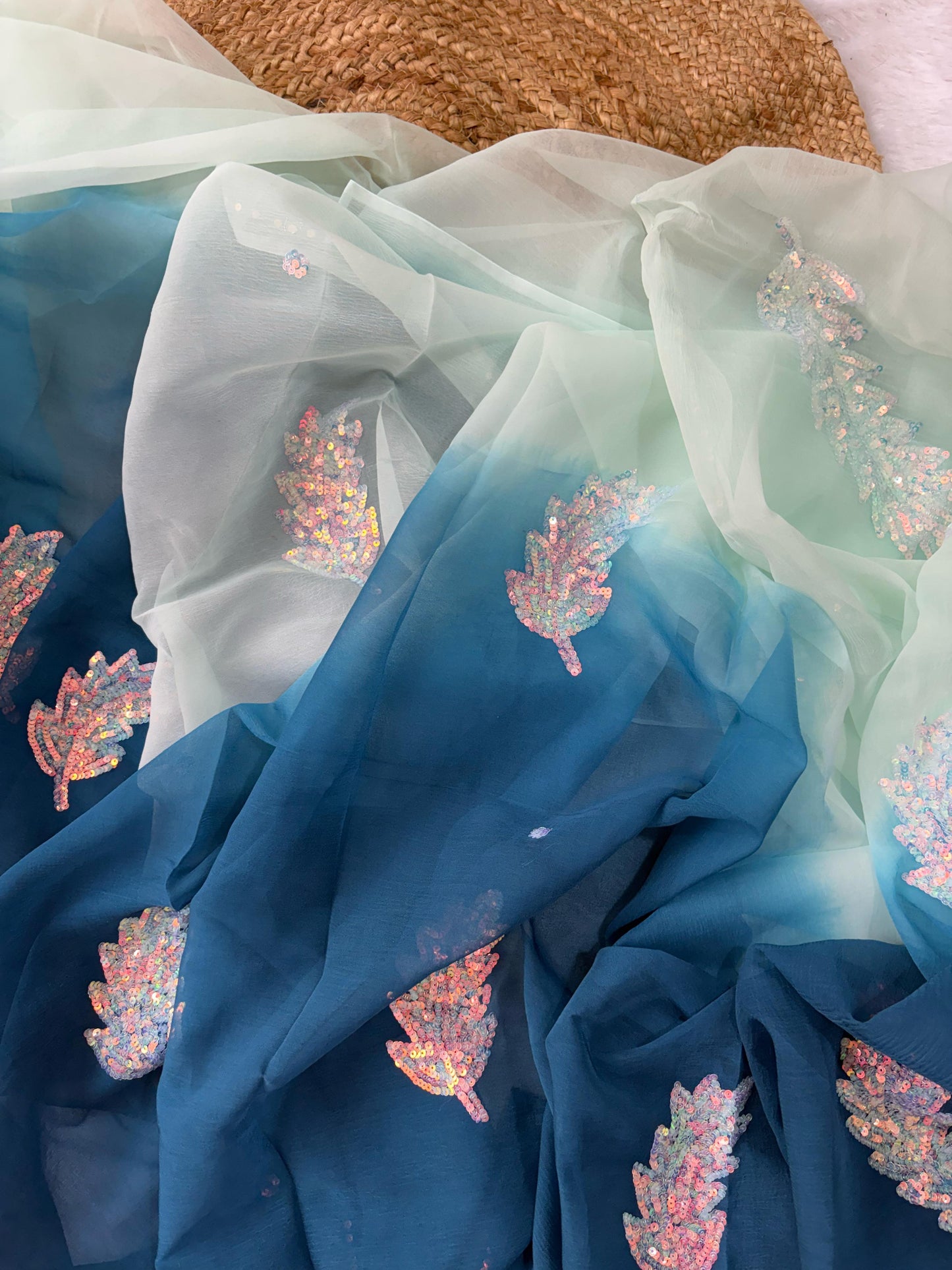 Forest Fern Silver Leaf Saree