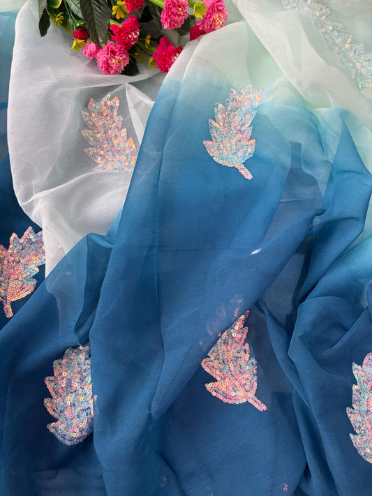 Forest Fern Silver Leaf Saree