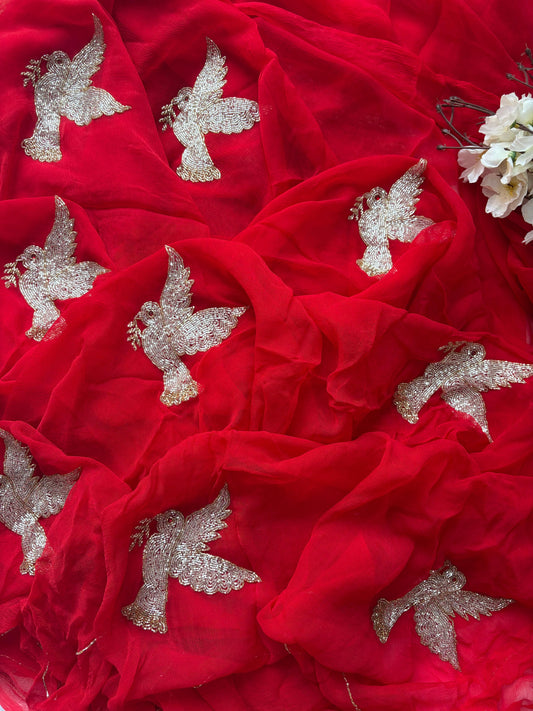 Red Hummingbird Saree