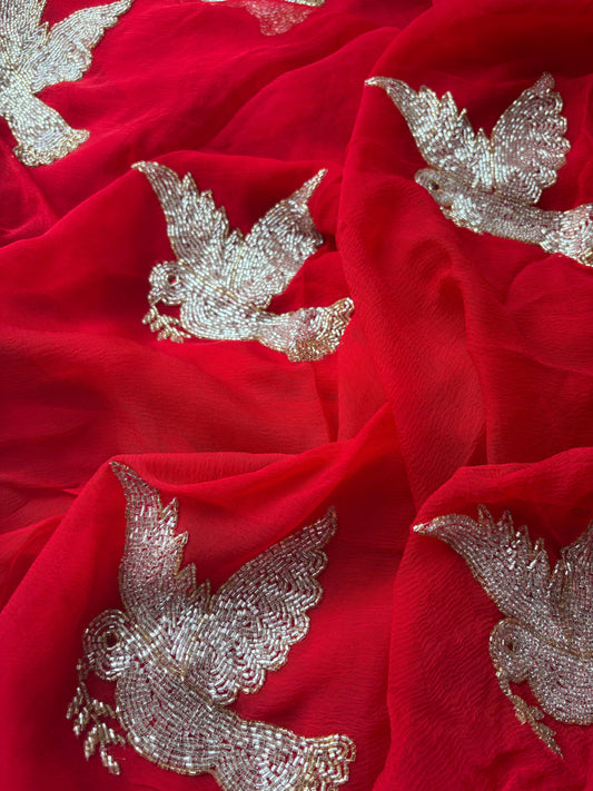 Red Hummingbird Saree