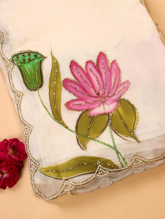 Lotus Noor Organza Handpainted Saree