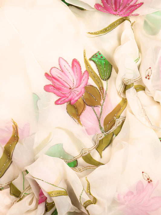 Lotus Noor Organza Handpainted Saree