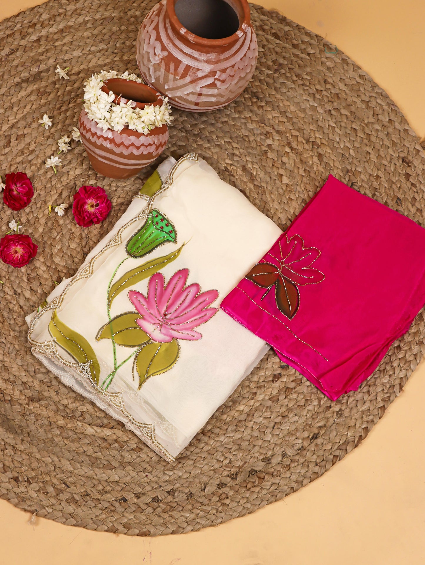 Lotus Noor Organza Handpainted Saree