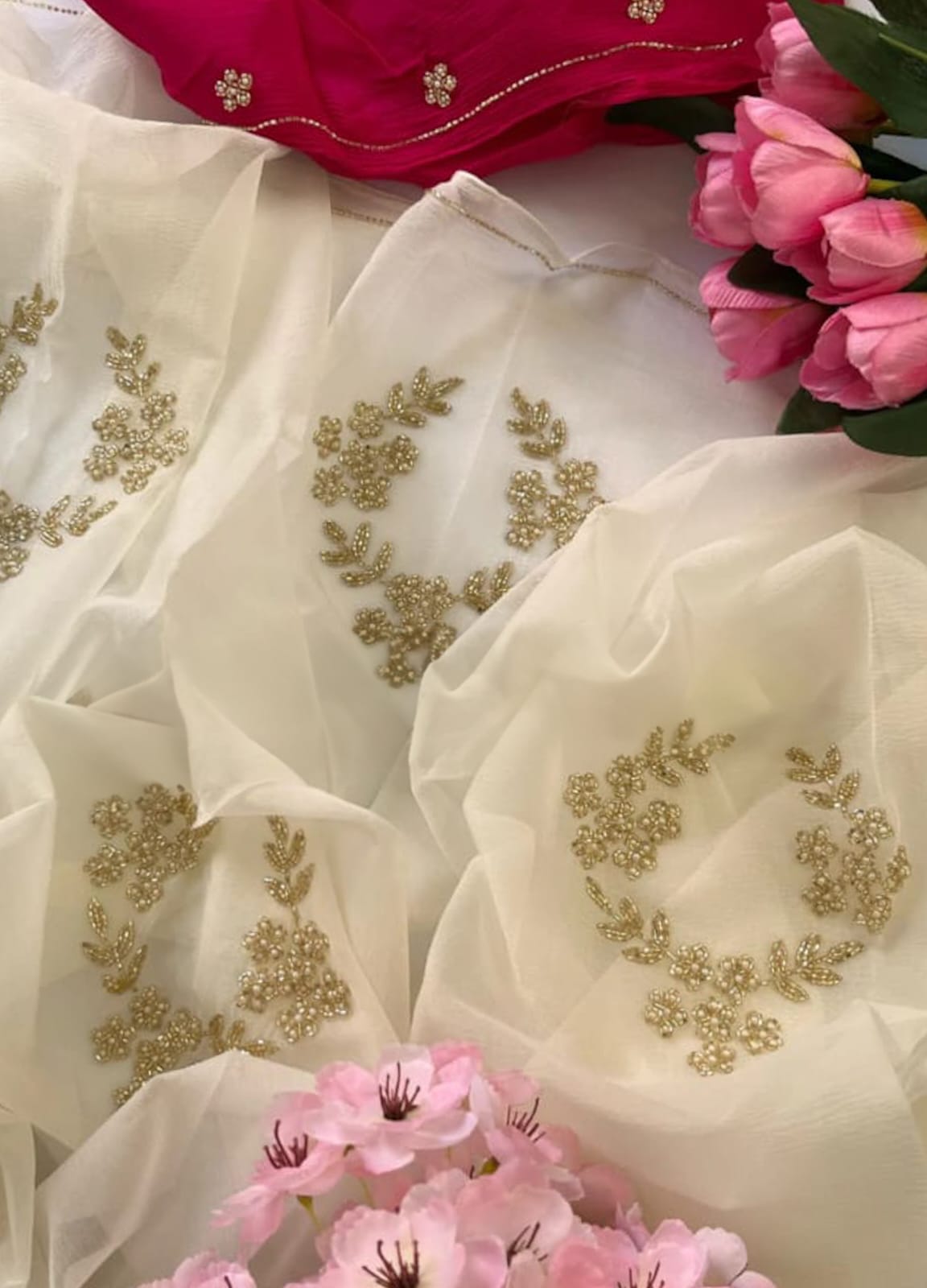 Frosty Pearl Cutdana Saree