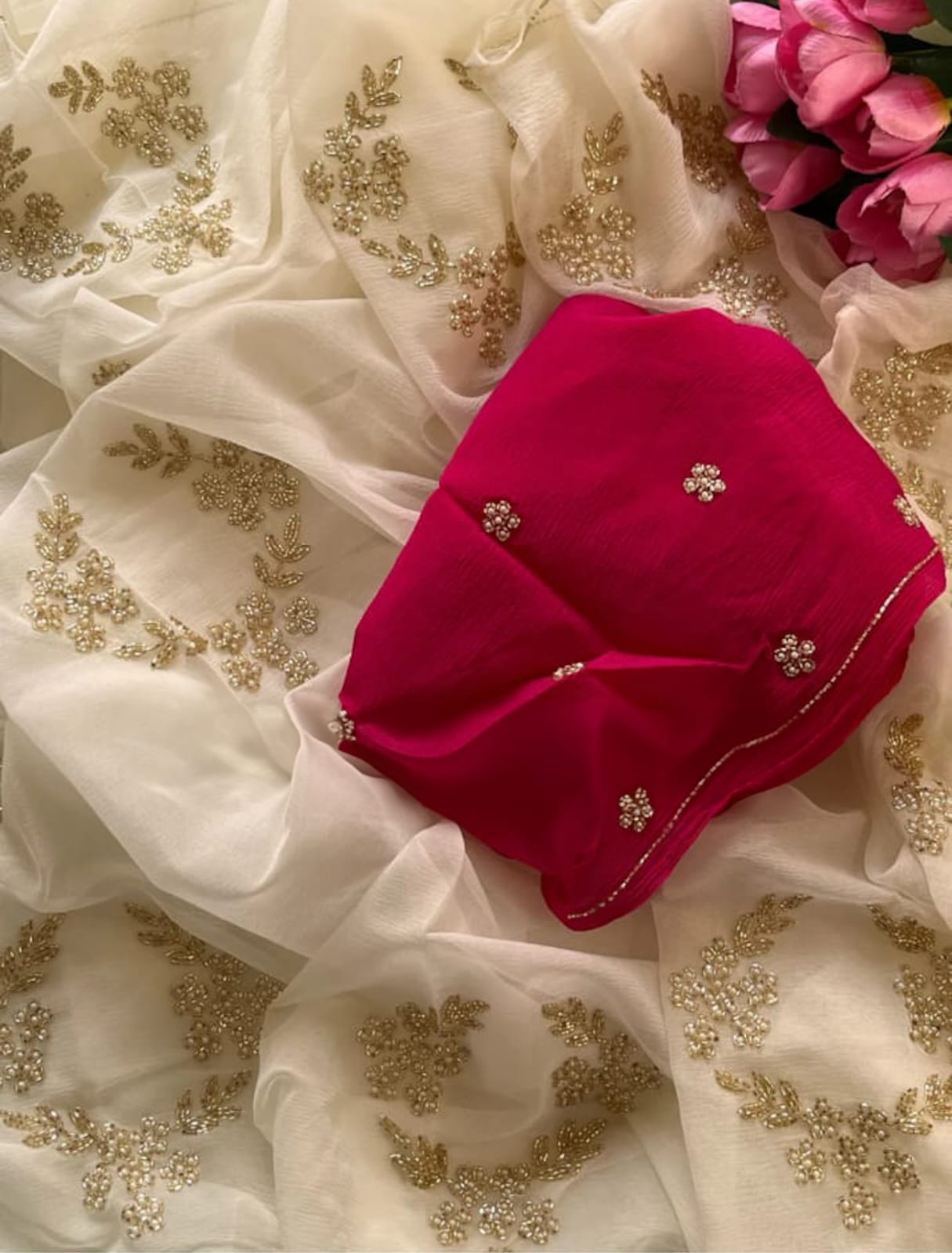 Frosty Pearl Cutdana Saree