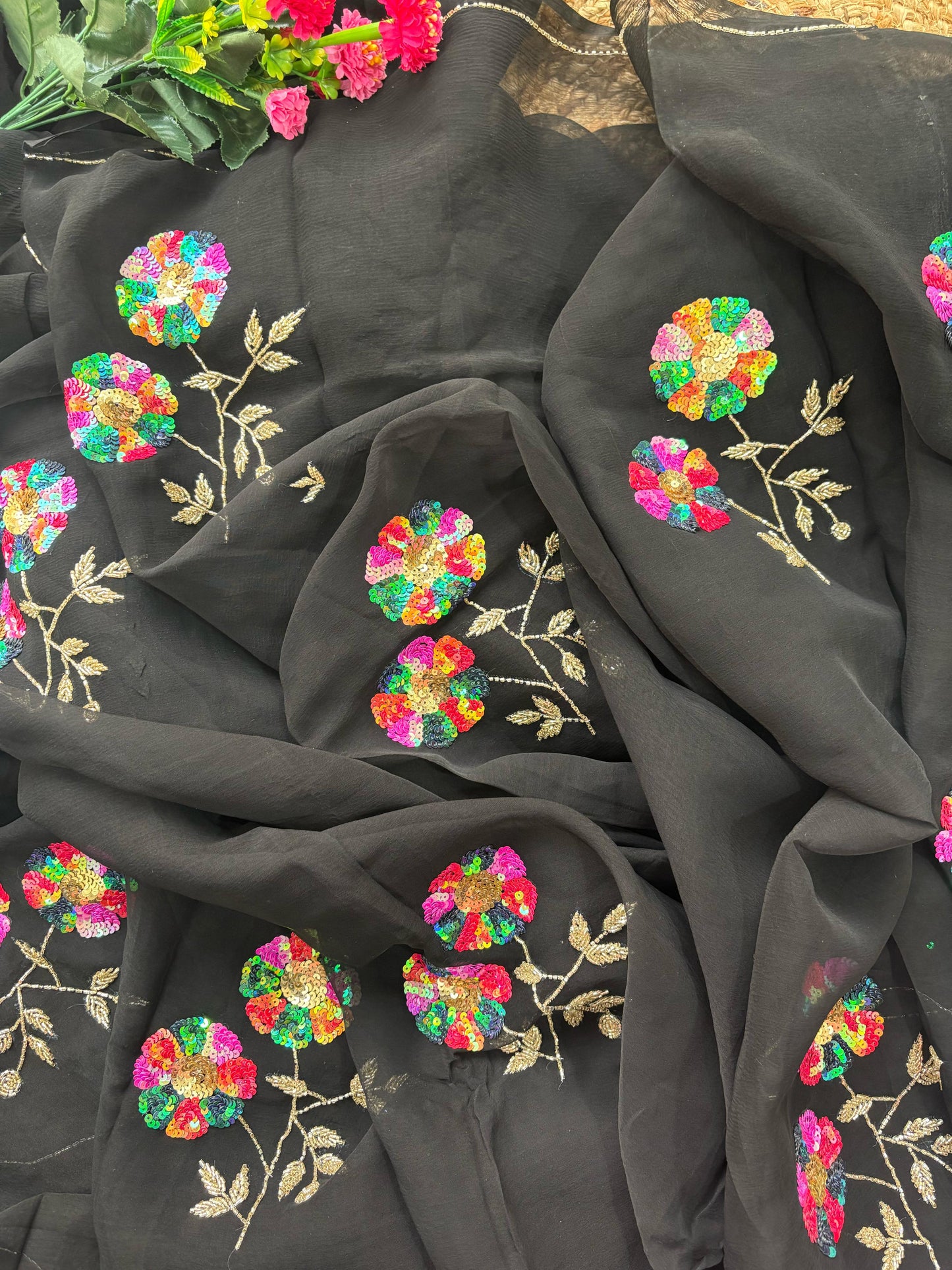 Midnight Bloom Saree