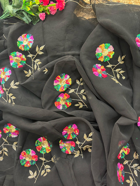 Midnight Bloom Saree