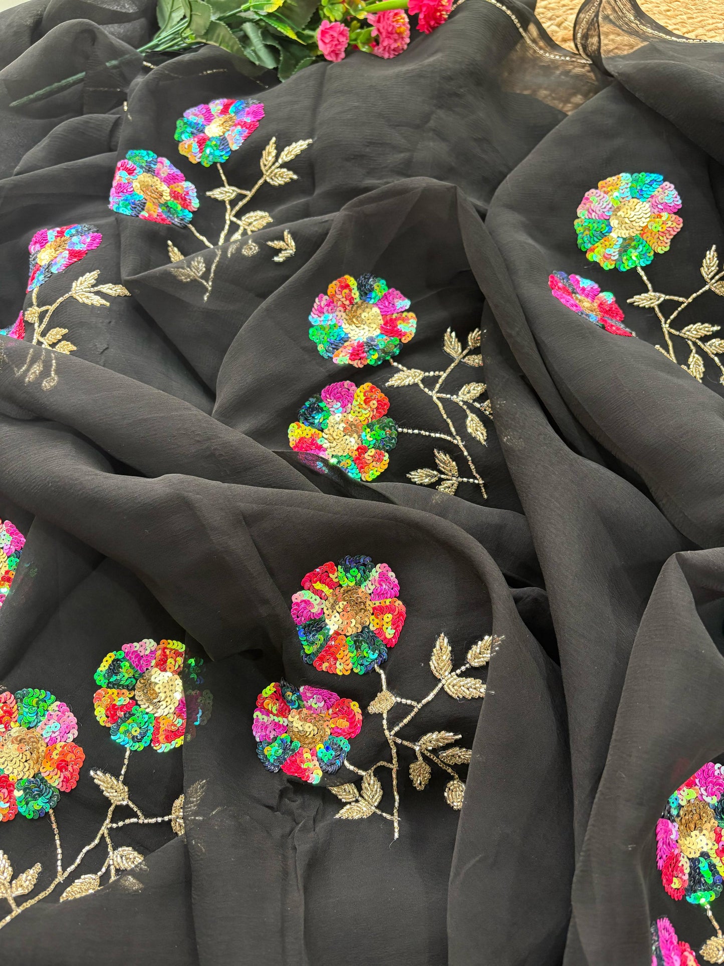 Midnight Bloom Saree