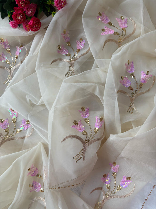 Lotus Bloom Cream Saree