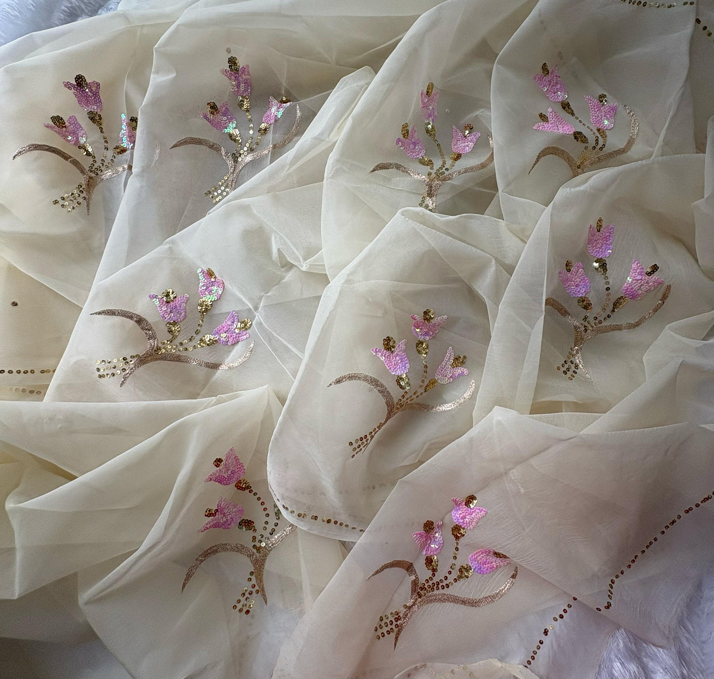 Lotus Bloom Cream Saree