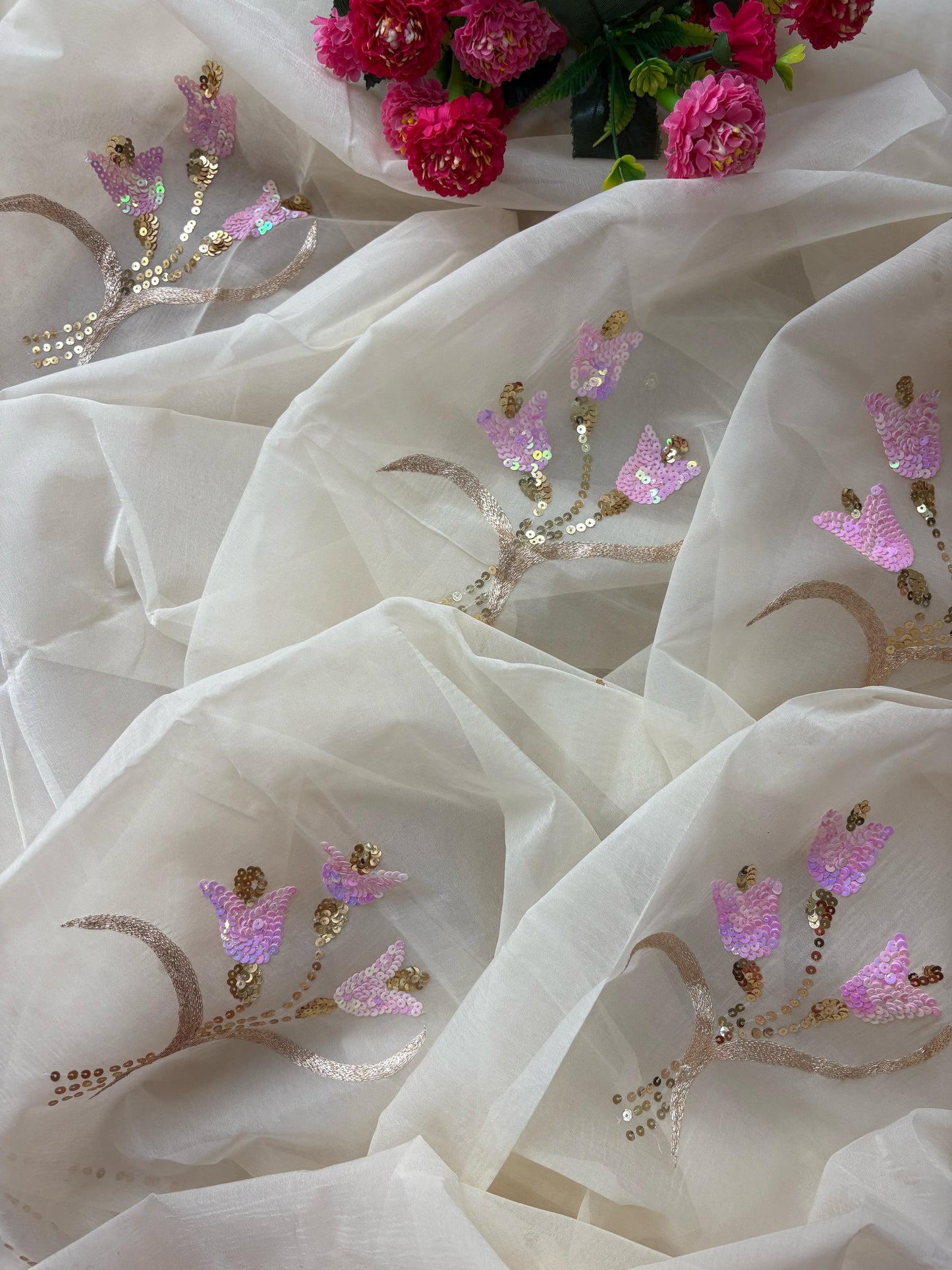 Lotus Bloom Cream Saree