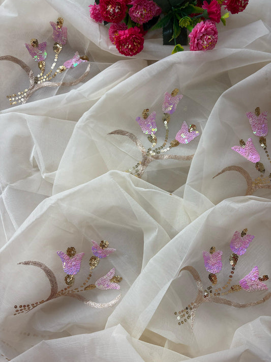 Lotus Bloom Cream Saree