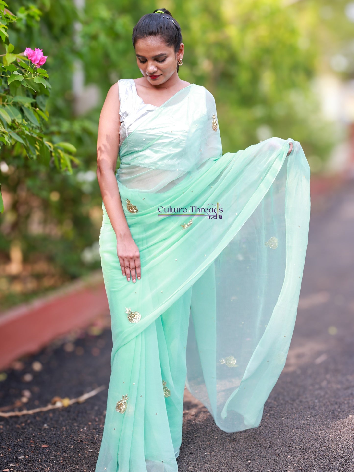 Pistachio Bloom Saree