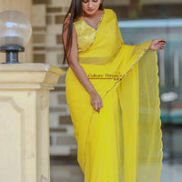 Sunshine Radiance Scalloped Border Saree