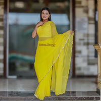 Sunshine Radiance Scalloped Border Saree