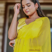 Sunshine Radiance Scalloped Border Saree