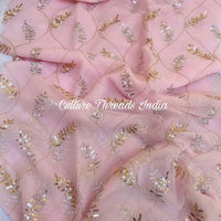 Pink Leafy Lace Saree