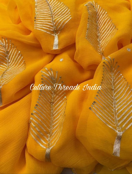 Saffron Bloom Leaf Saree