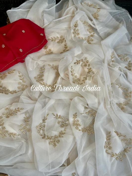 Frosty Pearl Cutdana Saree