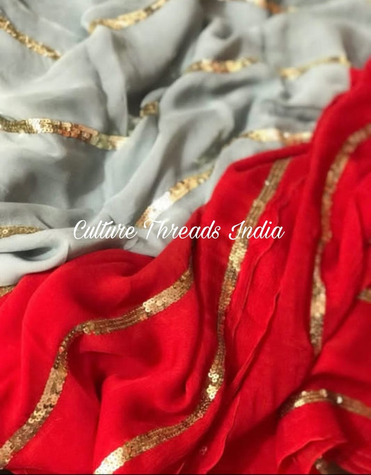 Silver Ruby Stripes Saree