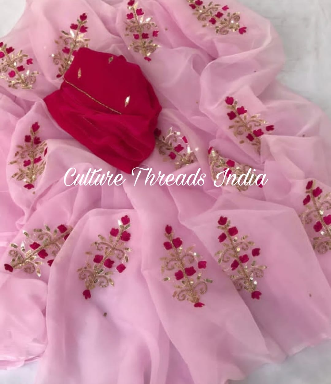 Pink Champagne Blossom Saree