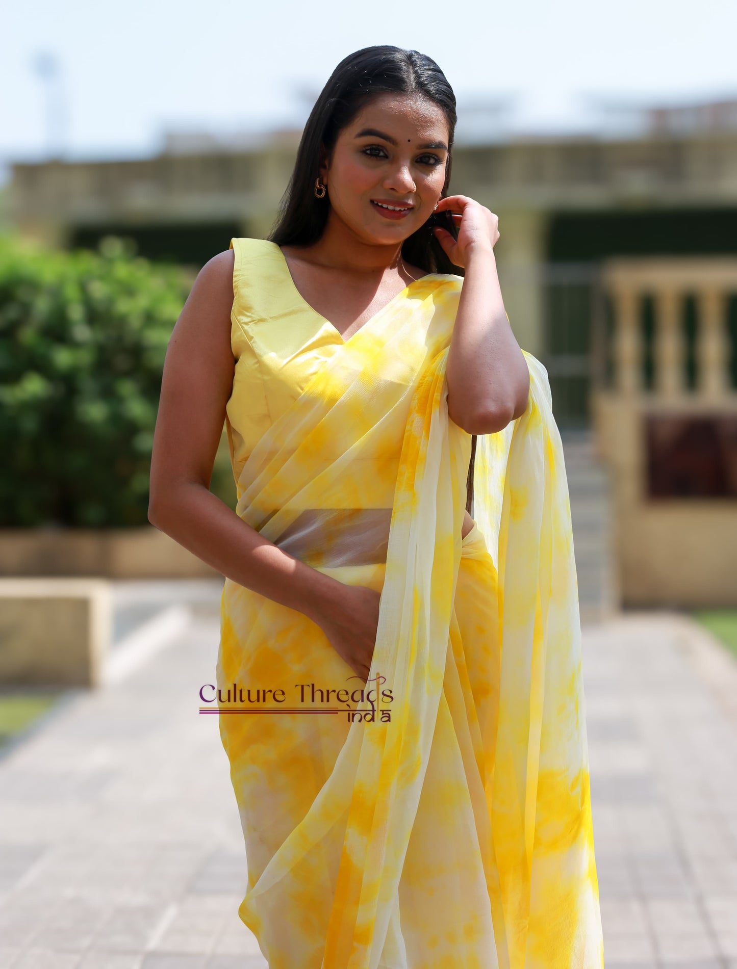 Lemon Cream Shibori Saree