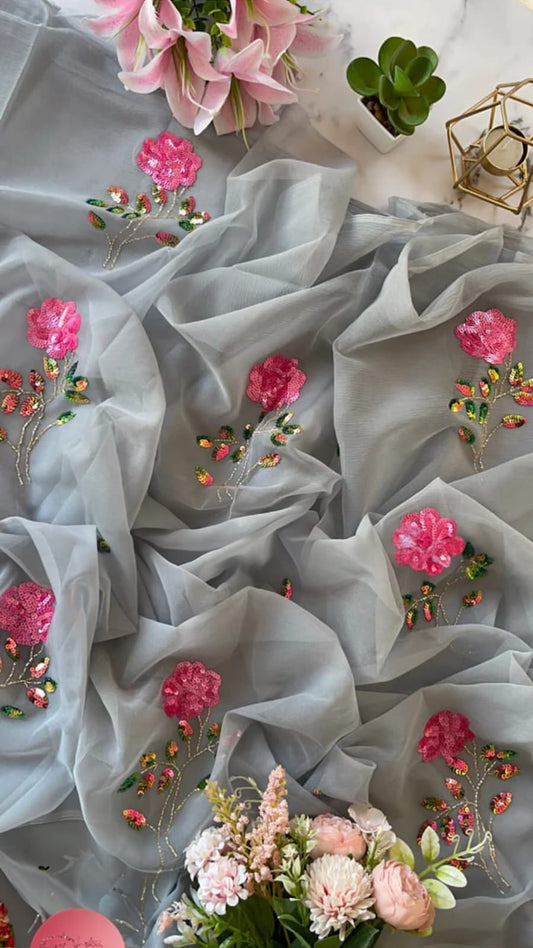 Silver Moon Floral Butta Saree