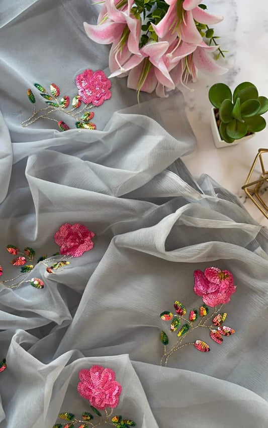 Silver Moon Floral Butta Saree