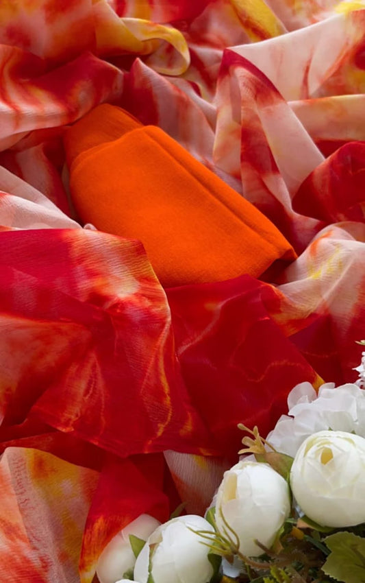 Sunset Blaze Shibori Saree
