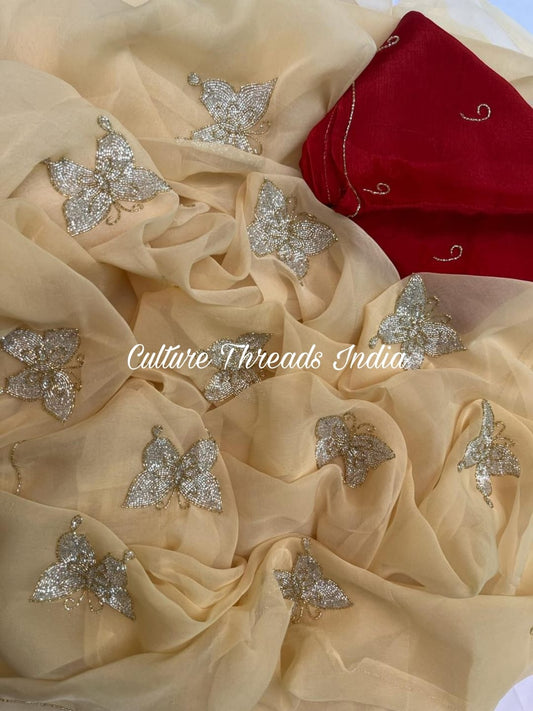 Champagne Butterfly Sequin Saree