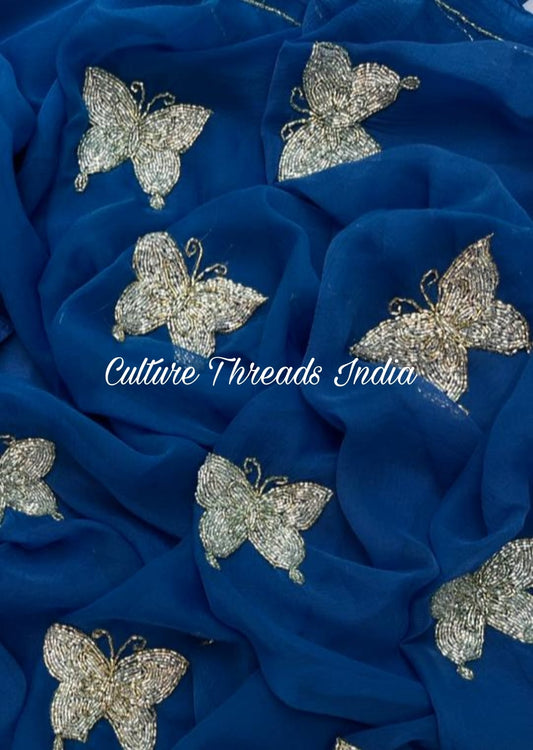 Butterfly Whispers Royal Blue Saree