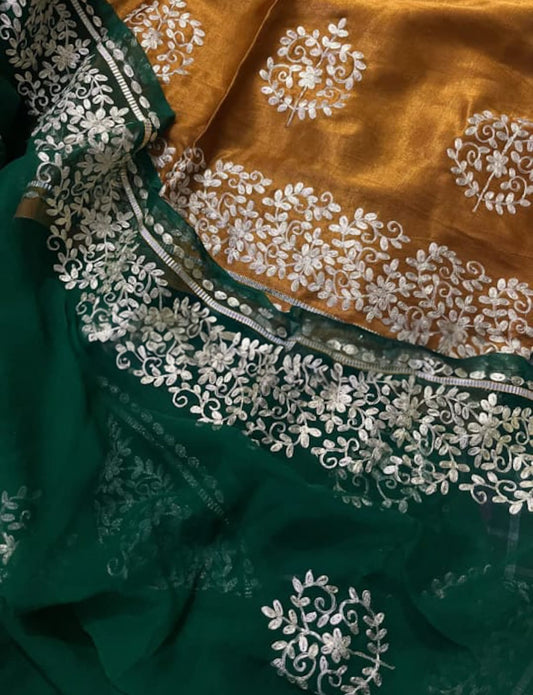 Forest Green Pittan Border Saree