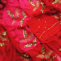 Red Rani Sequins Detail Saree