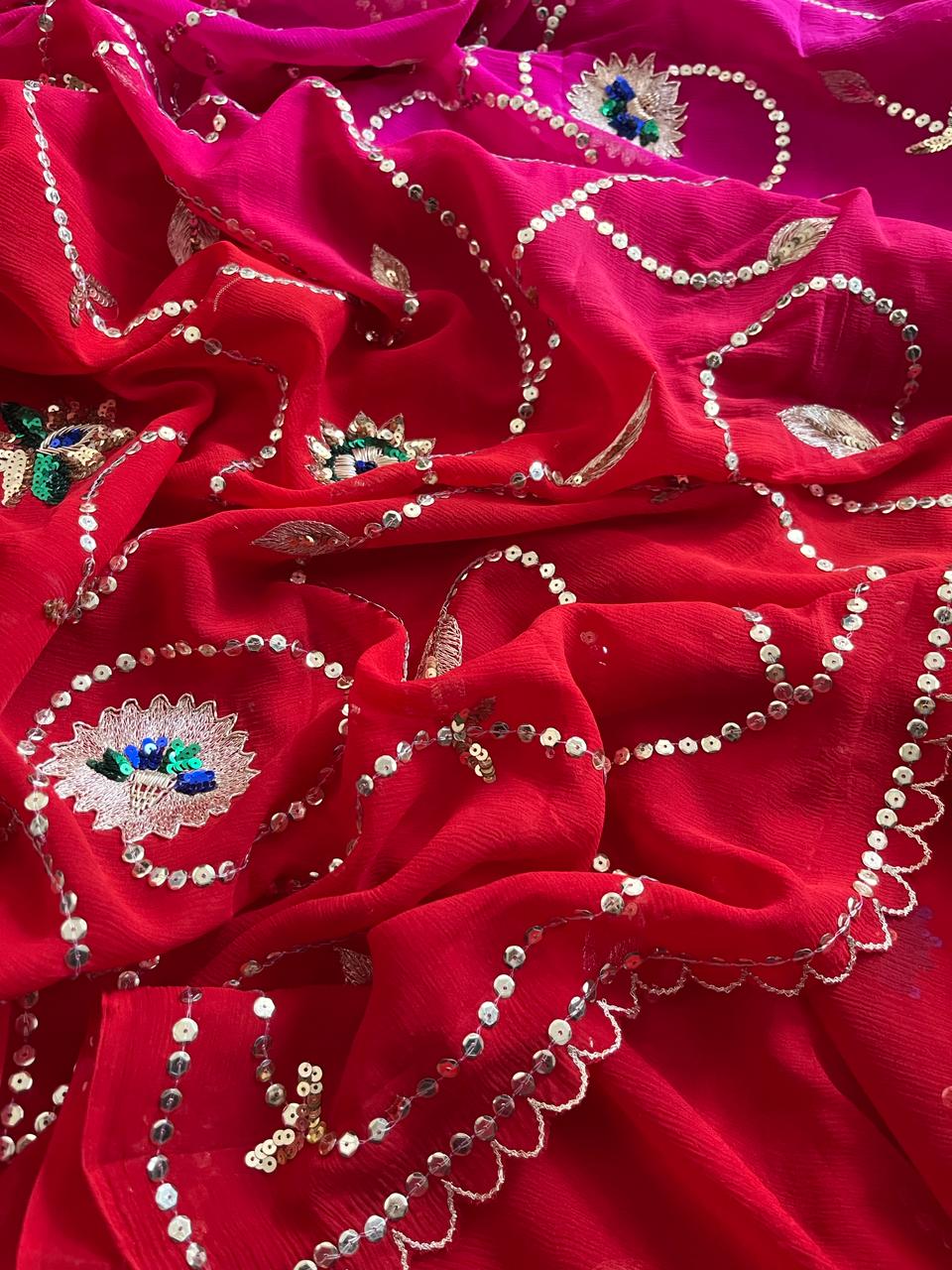 Rani Red Shimmering Saree