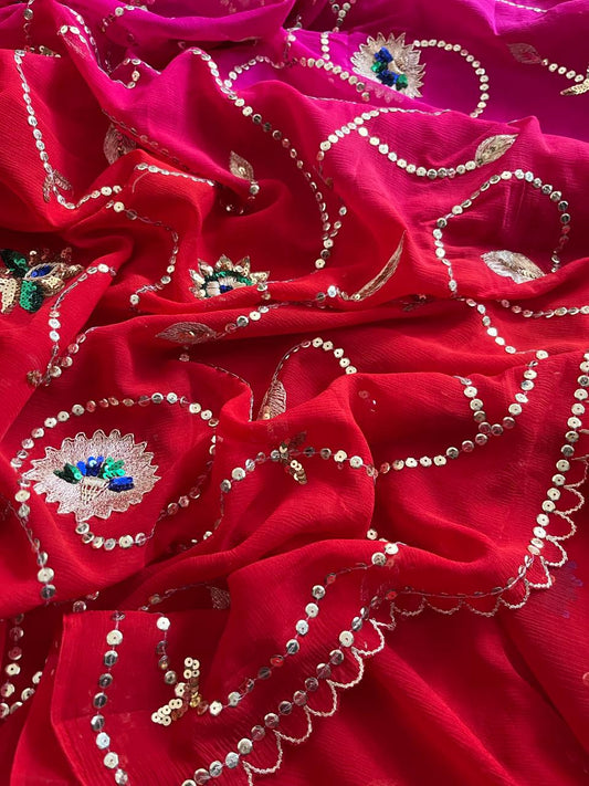 Rani Red Shimmering Saree