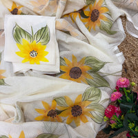 Vibrant Sunflowers Handpainted Kota Doria Saree