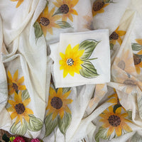 Vibrant Sunflowers Handpainted Kota Doria Saree
