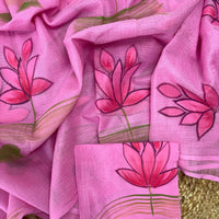 Pink Lotus Hand painted Saree