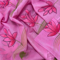 Pink Lotus Hand painted Saree