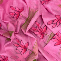 Pink Lotus Hand painted Saree