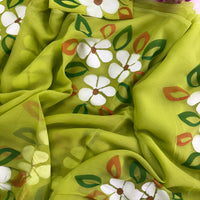 Green Hibiscus Hand Painted Saree