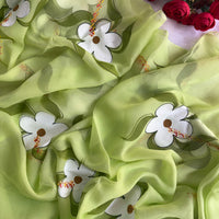 Lime Hand Painted Daisy Saree