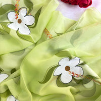 Lime Hand Painted Daisy Saree