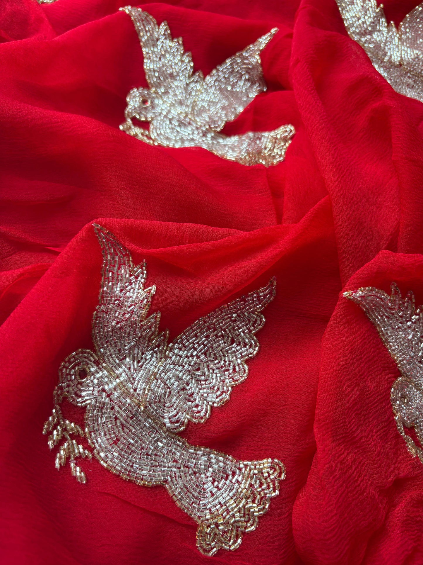 Red Hummingbird Saree