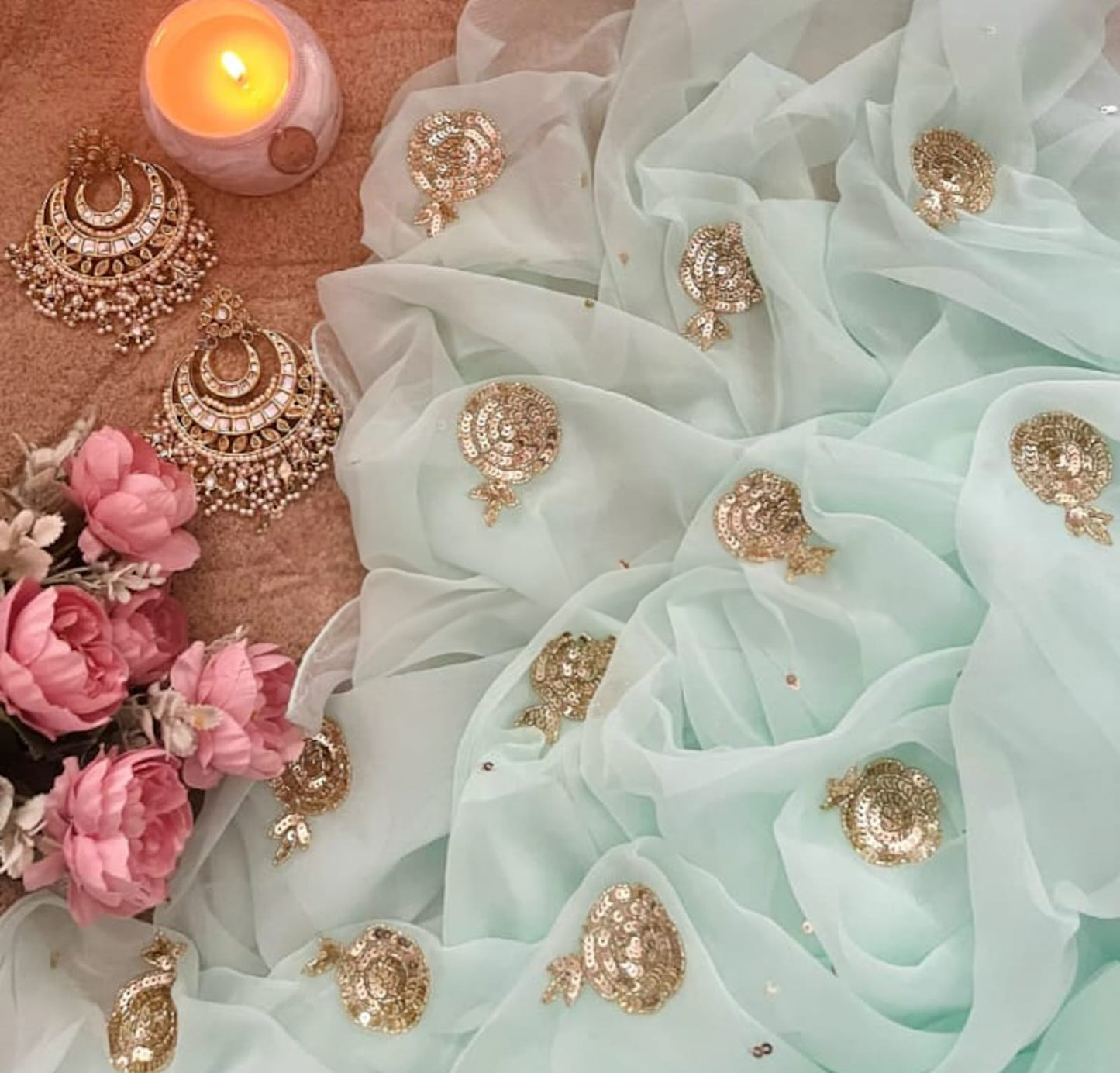 Pistachio Bloom Saree