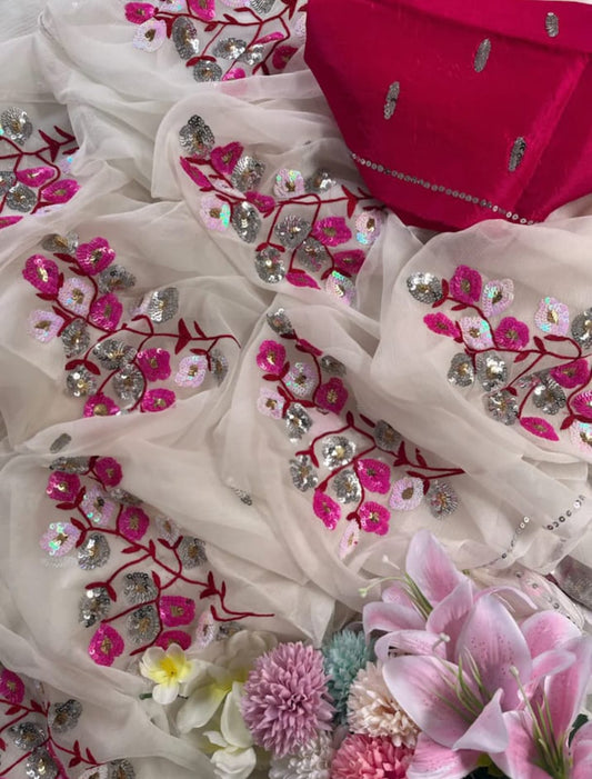 Off-White Floral Whispers Saree