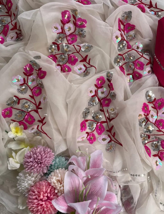 Off-White Floral Whispers Saree