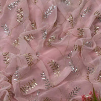 Pink Leafy Lace Saree