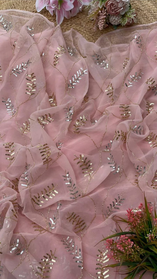 Pink Leafy Lace Saree