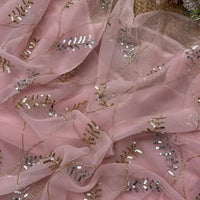 Pink Leafy Lace Saree